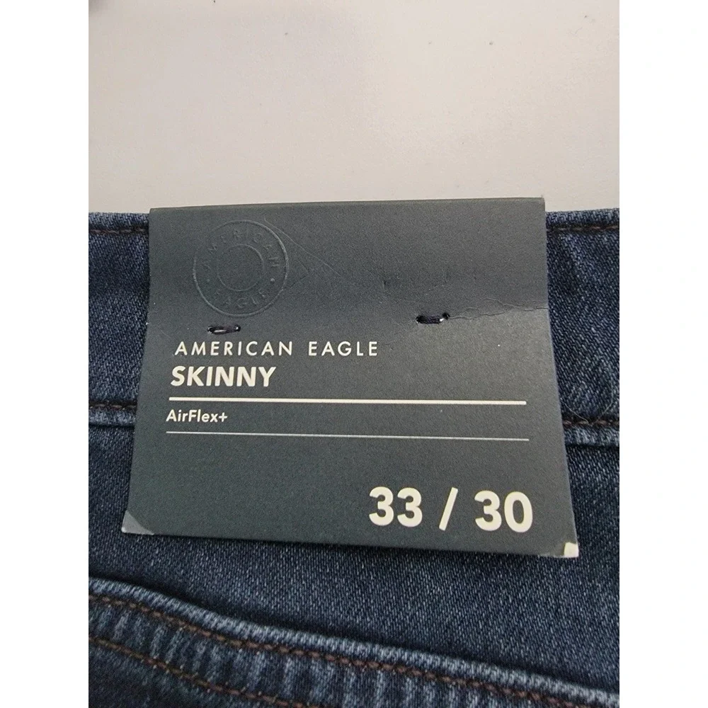 American Eagle Skinny Jeans Mens 33x30 Blue Black NWT AirFlex+ 0119-7486-042